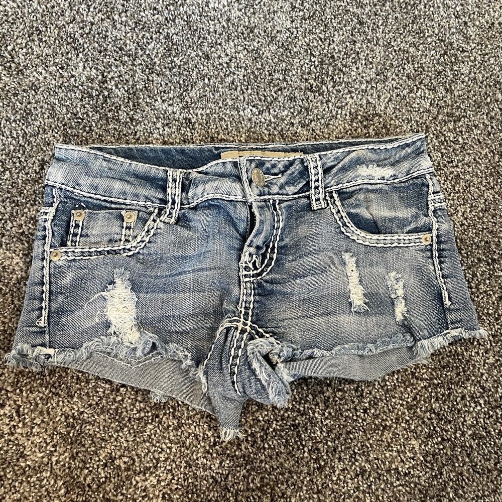 Wet Seal light denim distressed jean shorts